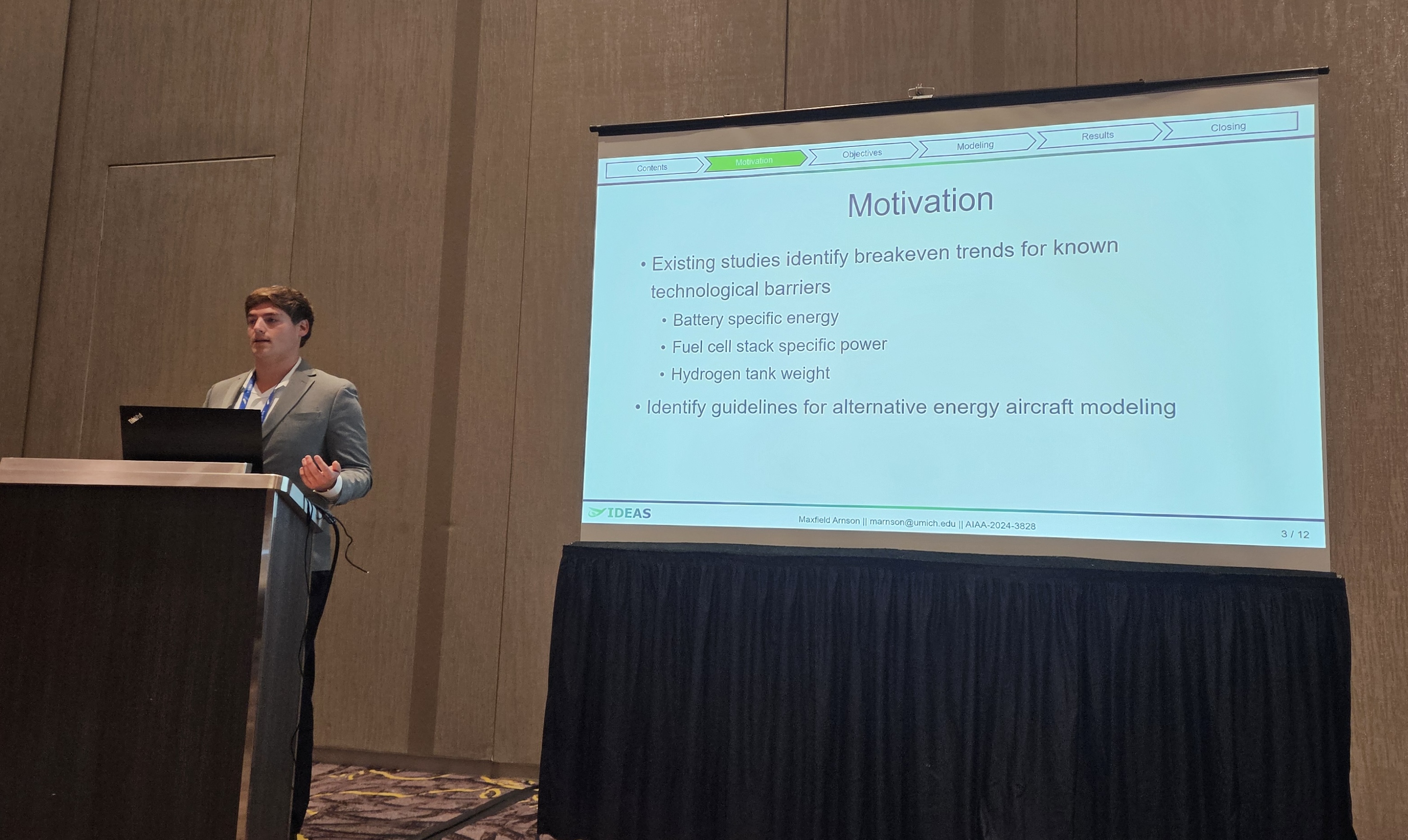 Maxfield Arnson presenting at Aviation 2024.